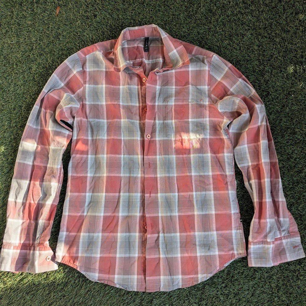 RVCA Mens Long Sleeve Plaid Button Down Shirt Red Grey S Cotton Poly Skate Surf